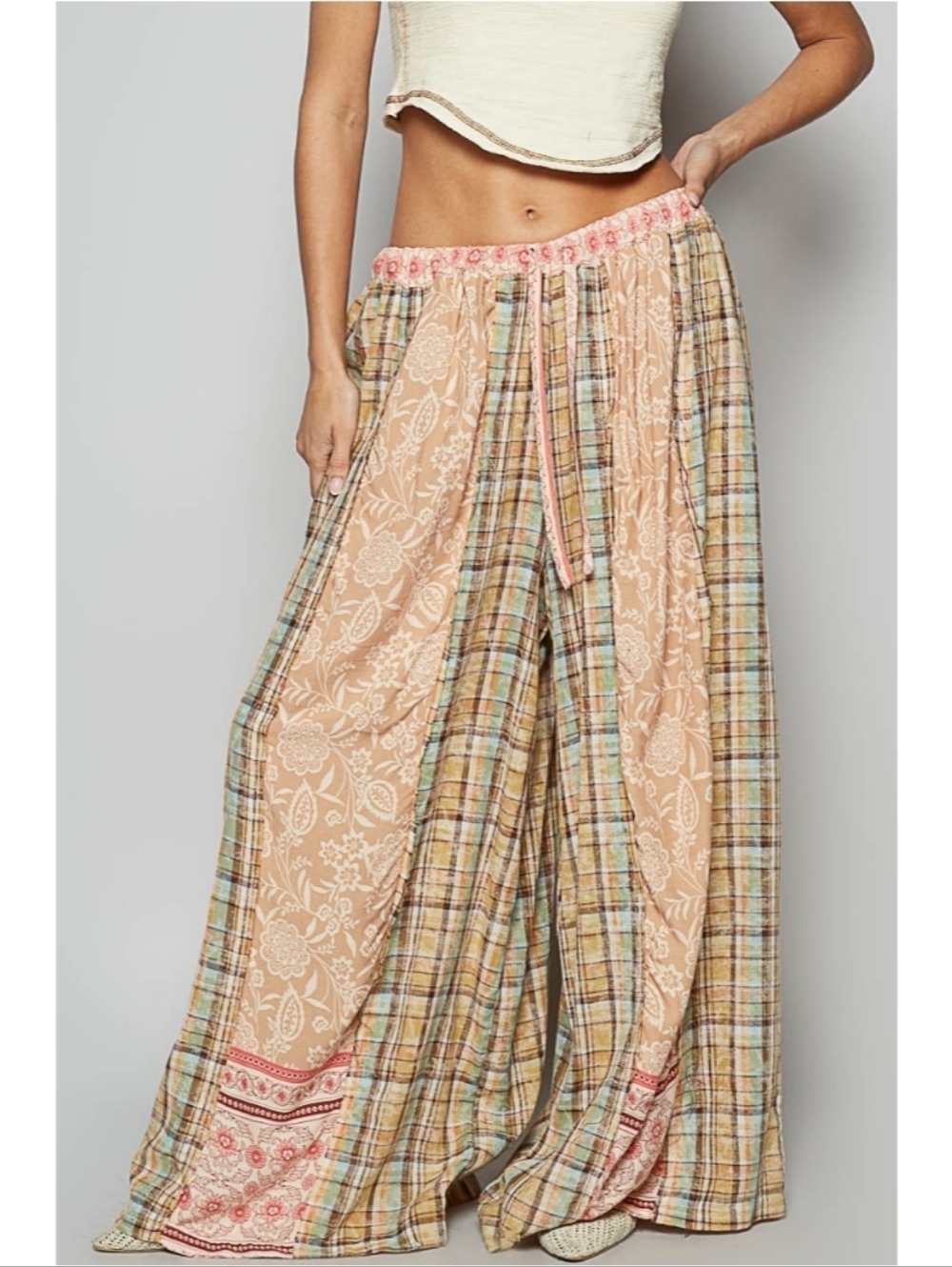 POL Flowy Wide Leg Patchwork Palazzo Pants Nwot